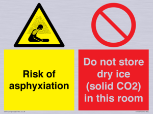Risk of asphyxiation. Do not store dry ice (solid CO2) in this room